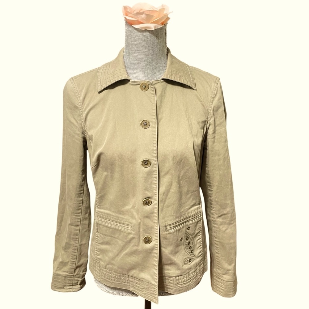 Sigrid Olsen Olive Green Embroidered Cotton Blazer Jacket Women’s Size 8 - Picture 2 of 12
